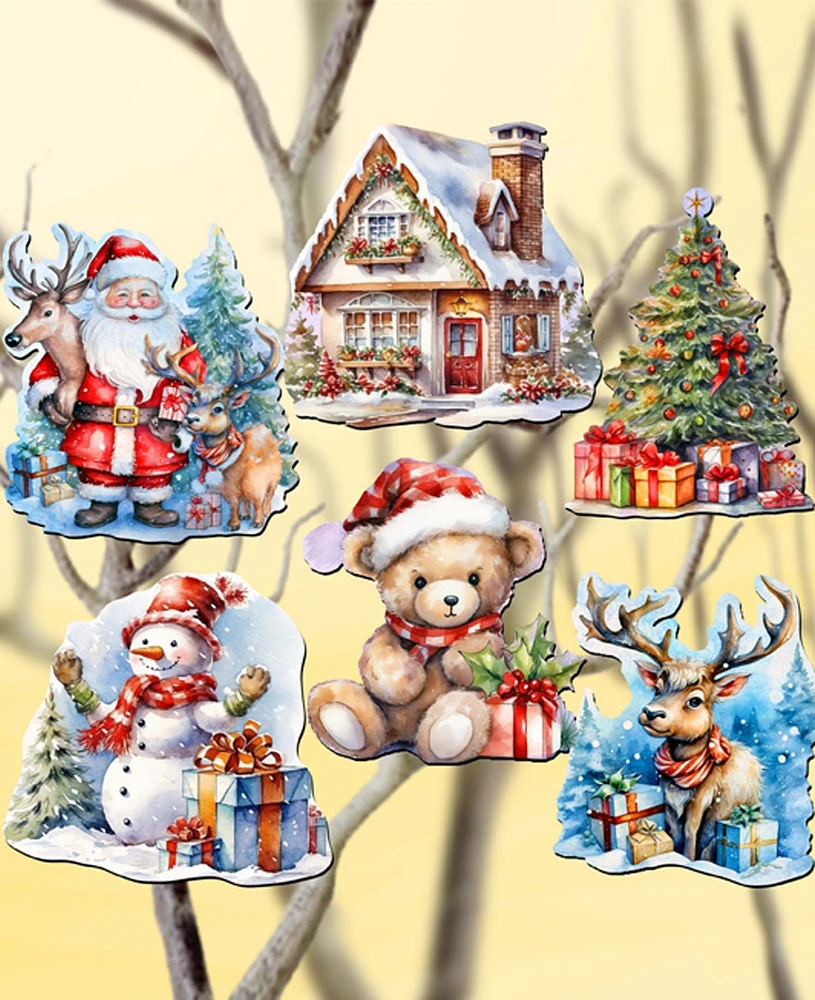 Designocracy Christmas is Here Christmas Wooden Clip-On Ornaments Set of 6 G. DeBrekht