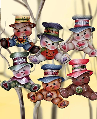 Designocracy Big Hat Brigade Christmas Wooden Clip-On Ornaments Set of 6 J. Mills-Price