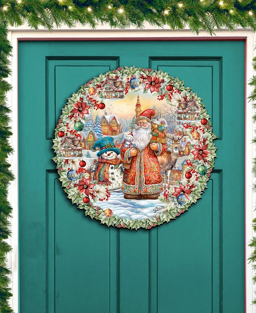 Designocracy Merry Christmas Wreath Christmas Wooden Wall Decor Door Decor G. DeBrekht