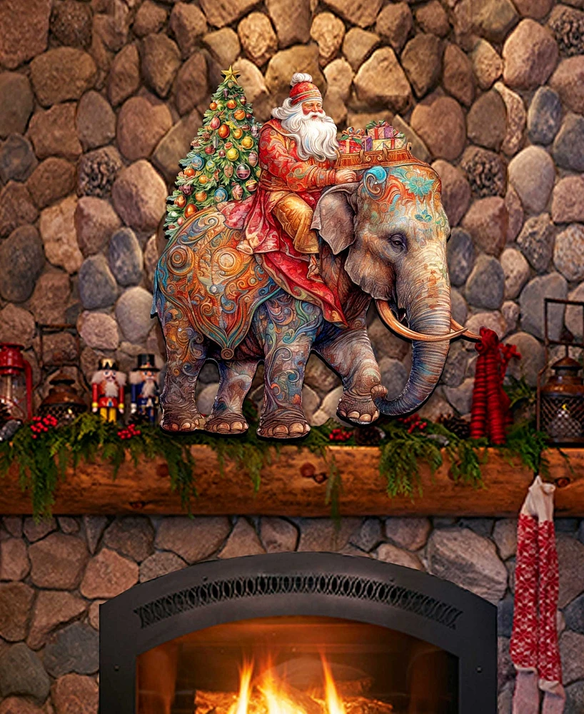 Designocracy Santa on Elephant Christmas Wooden Door Decor Wall Decor G. DeBrekht