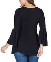 24seven Comfort Apparel Women's Bell Sleeve Flared Tunic Top