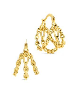 Sterling Forever 14K Gold Plated or Rhodium Triple Chain Tenly Hoops Earrings