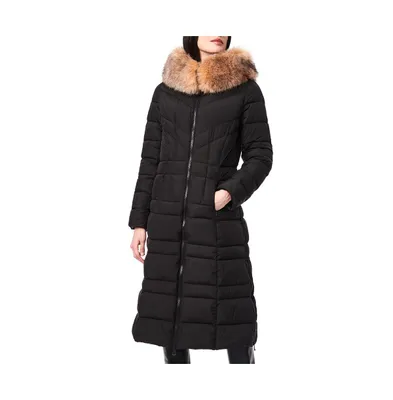 Women's Maxi Coat with Faux Fur Trim