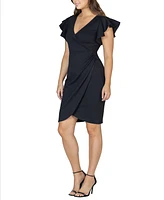 24seven Comfort Apparel Women's V-neck Ruffle Sleeve Knee Length Dress