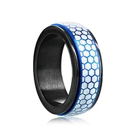 Stainless Steel Honey Comb Design Spinner Ring - Blue & Silver