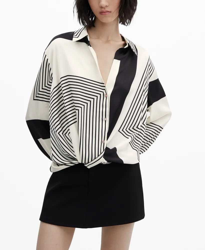 GEOMETRIC PRINT SATIN SHIRT - Ecru / Black