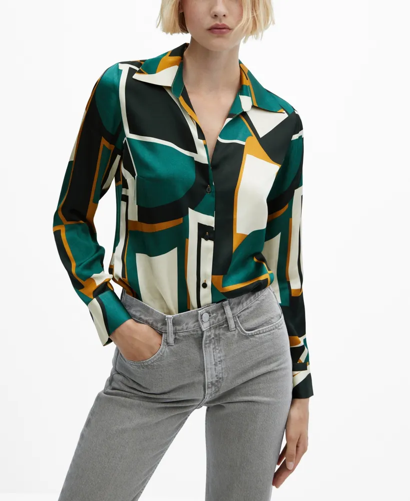 Mango Women's Geometric Print Satin Shirt