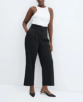 Mango Women's Belted Paper Bag Trousers