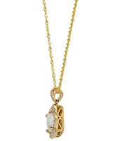 Opal (5/8 ct. t.w.) & Diamond (1/6 ct. t.w.) Halo Pendant Necklace in 14k Gold, 16" + 2" extender