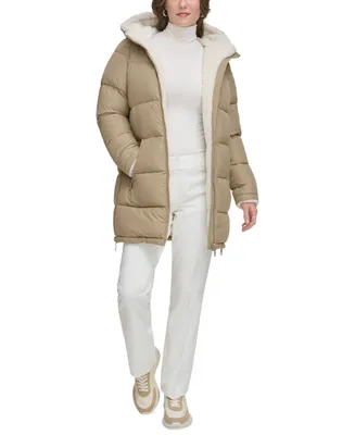 Calvin Klein Women's Faux-Fur-Lined Hooded Puffer Coat