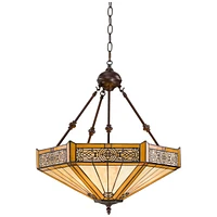 Robert Louis Tiffany Stratford Bronze Pendant Chandelier Lighting 20 3/4" Wide Farmhouse Rustic Art Glass 3-Light Fixture for Dining Room Living House