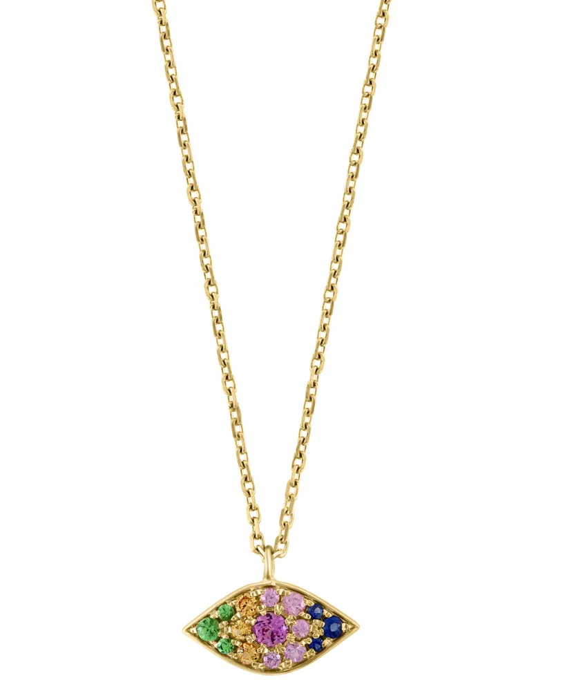 Effy Multi-Sapphire & Diamond Cross Pendant w/Chain, 14K Gold - QVC.com