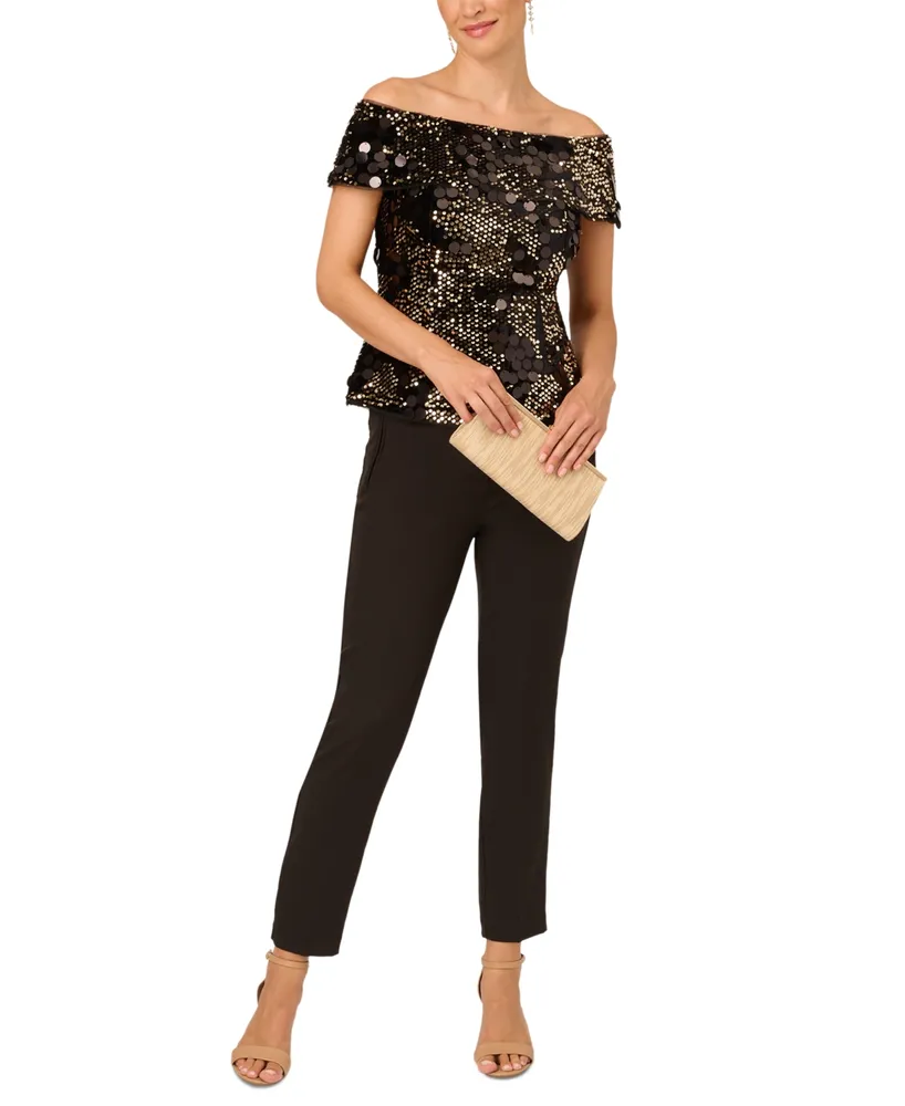 Sequined One-shoulder Net Top