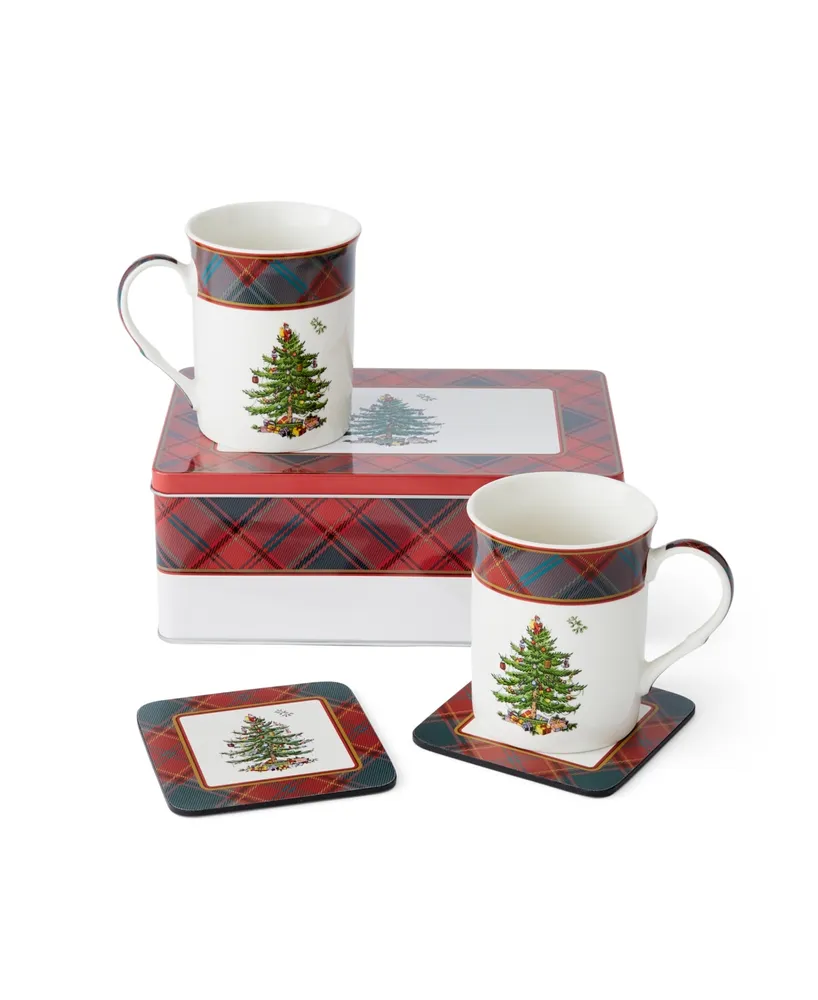 Spode Tartan Mug and Tin with Ornament Set