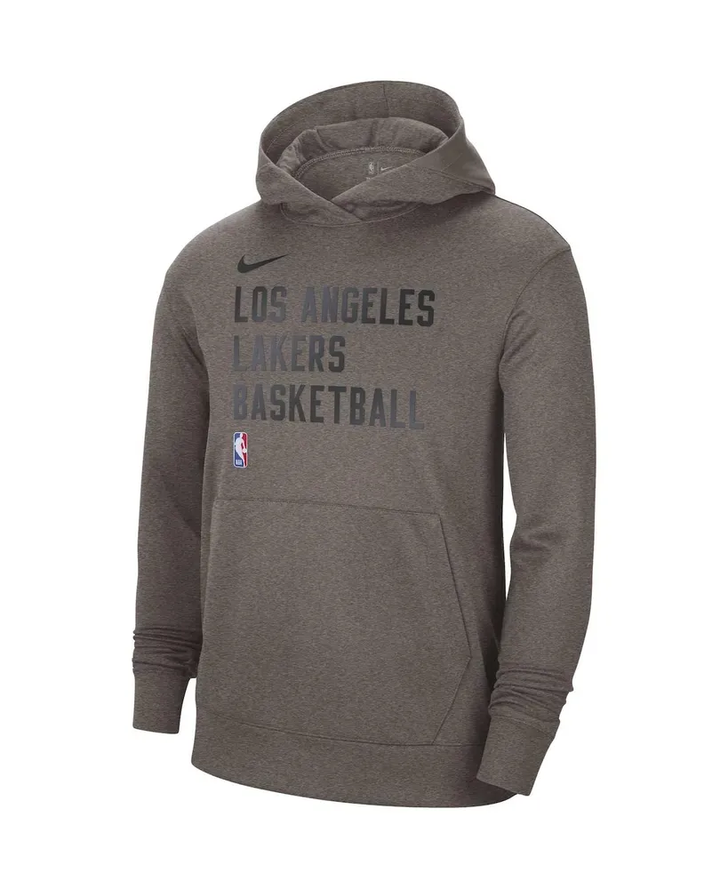 Men's and Women's Nike Olive Gray Los Angeles Lakers 2023/24 Performance Spotlight On-Court Practice Pullover Hoodie