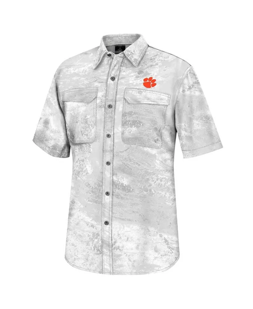 Men's Colosseum White Clemson Tigers Realtree Aspect Charter Full-Button Fishing Shirt