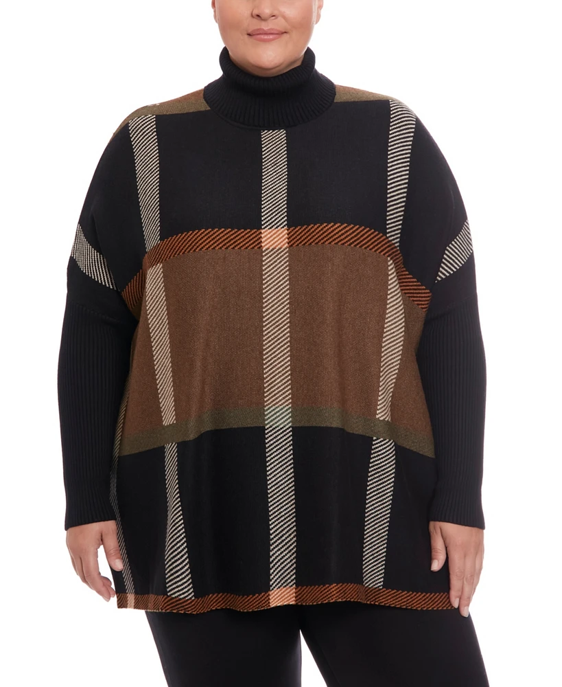 Joseph A Plus Sized Long Sleeve Turtleneck Poncho Sweater