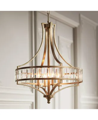 Vienna Full Spectrum Antique Soft Silver Pendant Chandelier 24" Wide Clear Crystal Glass Rod 4