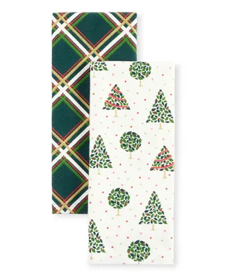 kate spade new york Holiday Confetti Acrobat Plaid Holiday Kitchen Towels 2-Pack Set, 17" x 28"