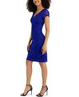 Connected Women's Lace Short-Sleeve V-Neck Dress