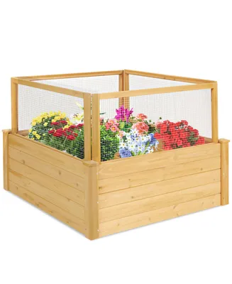 Slickblue Wooden Raised Garden Box with 9 Grids and Critter Guard Fence