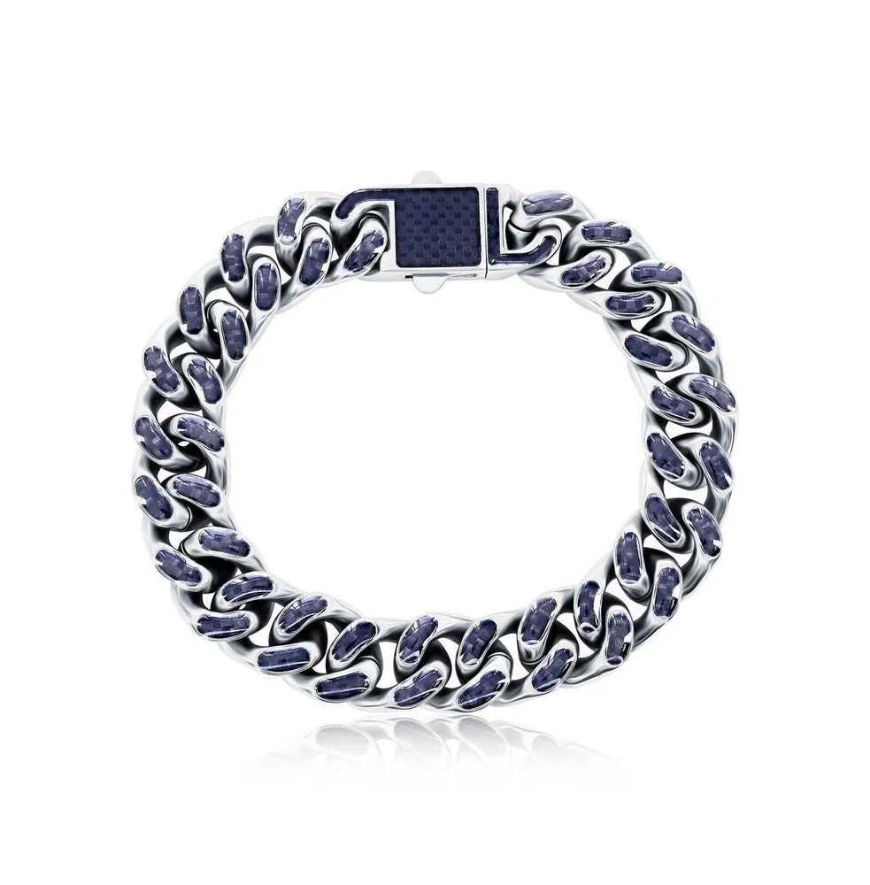 Metallo Stainless Steel 12mm Carbon Fiber Cuban Bracelet