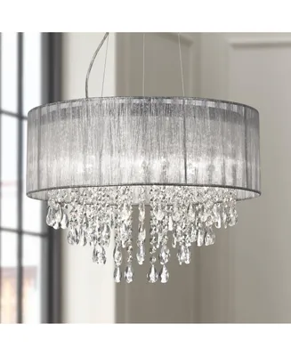 Jolie Chrome Hanging Chandelier Lighting 20" Wide Modern Crystal Silver Fabric Shade 7