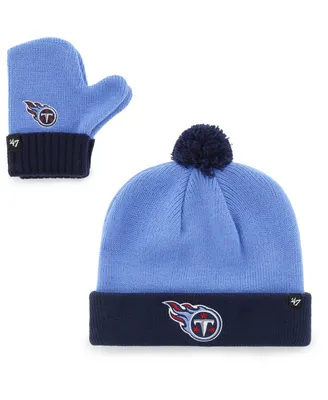 Infant Boys and Girls '47 Brand Light Blue, Navy Tennessee Titans Bam Bam Cuffed Knit Hat with Pom and Mittens Set