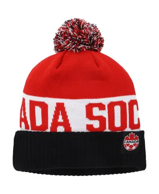 Men's Nike Black, Red Canada Soccer Classic Stripe Cuffed Knit Hat with Pom