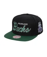 Men's Mitchell & Ness Black Milwaukee Bucks Hardwood Classics Mvp Team Script 2.0 Snapback Hat