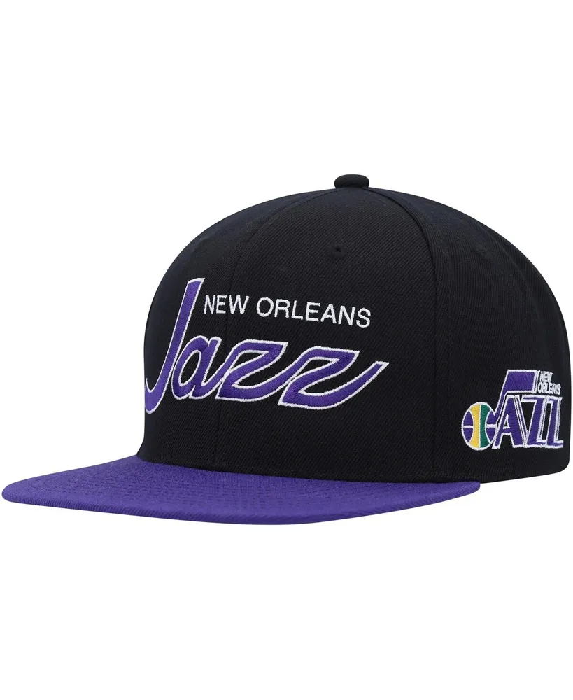 Men's Mitchell & Ness Black Utah Jazz Hardwood Classics Mvp Team Script 2.0 Snapback Hat