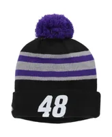 Men's New Era Purple, Black Alex Bowman Cuffed Knit Hat with Pom