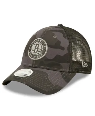 Women's New Era Charcoal Brooklyn Nets Camo Glam 9FORTY Trucker Snapback Hat