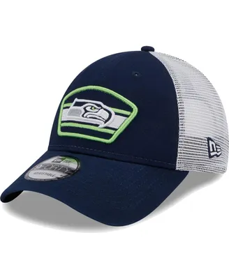 Men's New Era College Navy, White Seattle Seahawks Logo Patch Trucker 9FORTY Snapback Hat