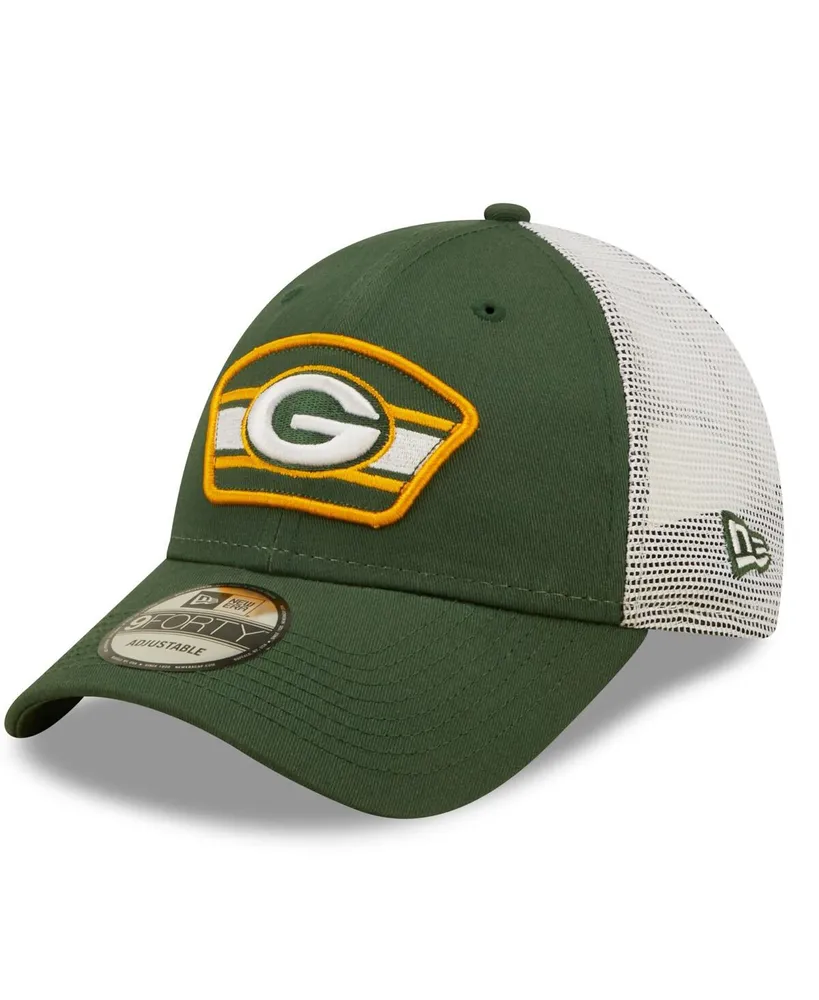 Men's New Era Green, White Green Bay Packers Logo Patch Trucker 9FORTY Snapback Hat