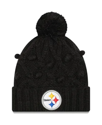 Big Girls New Era Black Pittsburgh Steelers Toasty Cuffed Knit Hat with Pom