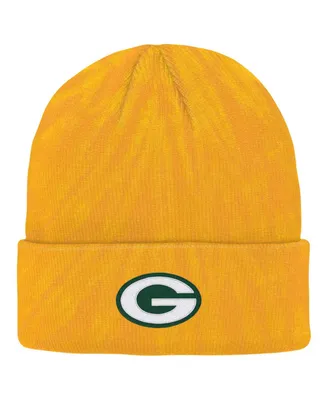 Big Boys and Girls Gold Green Bay Packers Tie-Dye Cuffed Knit Hat