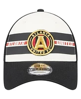Men's New Era White, Black Atlanta United Fc Team Stripes 9FORTY Trucker Snapback Hat