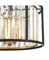 Possini Euro Design Milne Modern Ceiling Light Semi Flush Mount Fixture 14" Wide Bronze Outer Brass Inner Cage Frame Clear Crystal for Bedroom Kitchen