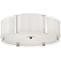 Possini Euro Design Flair Modern Ceiling Light Flush-Mount Fixture 16 3/4" Wide Chrome 3-Light White Glass Scalloped Edge Drum Shade for Bedroom Kitch