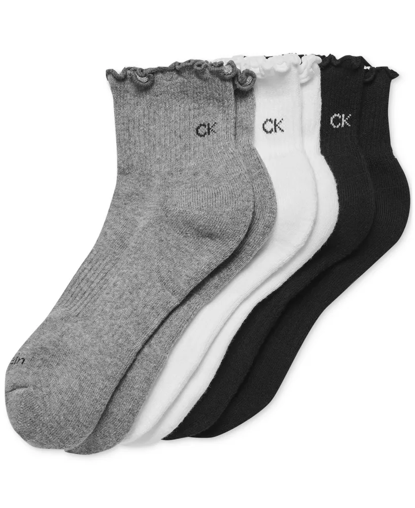 Calvin Klein Women's 3-Pk. Ruffled Quarter Performance Socks