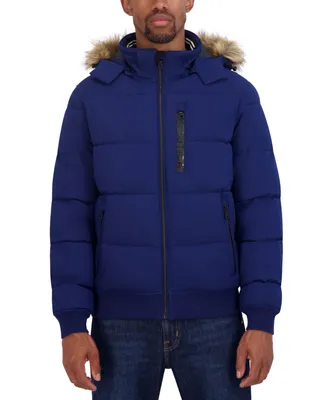 Nautica Men's Zip-Front Bomber Jacket with Faux Fur Hood