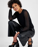 Bar Iii Women's Mesh Blouson Top, Created for Macy's