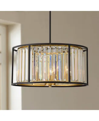 Brenna Bronze Gold Small Pendant Chandelier 20" Wide Modern Clear Crystal Drum Shade 5