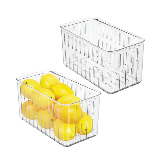 mDesign Large Plastic Divided Storage Organizer Caddy with Handle, 2 Pack,  Clear