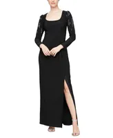 Alex & Eve Women's Embellished Puff-Shoulder Long-Sleeve Dress