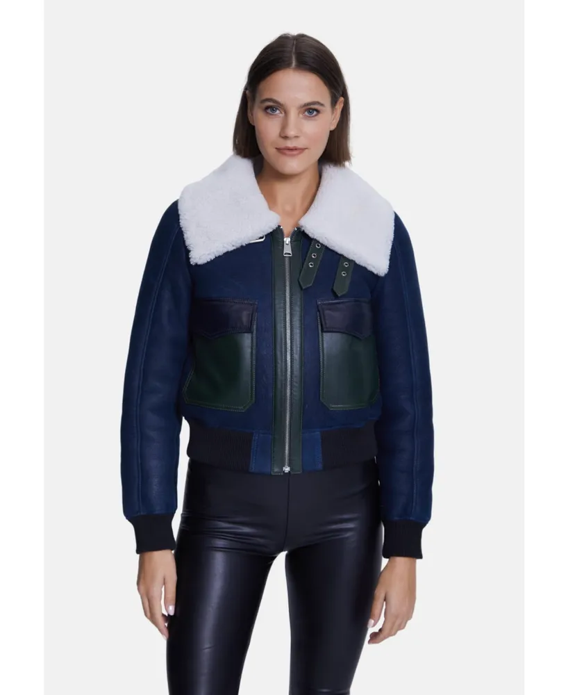 Furniq Uk Womens Fashion Jacket, Washed Navy With White Curly Wool |  CoolSprings Galleria