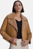 Furniq Uk Women's Shearling Jacket, Light Brown With Curly Wool