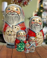 Designocracy Santa with Polar Bears Matryoshka Nesting Hand-Painted Doll Set of 5 by G. DeBrekht