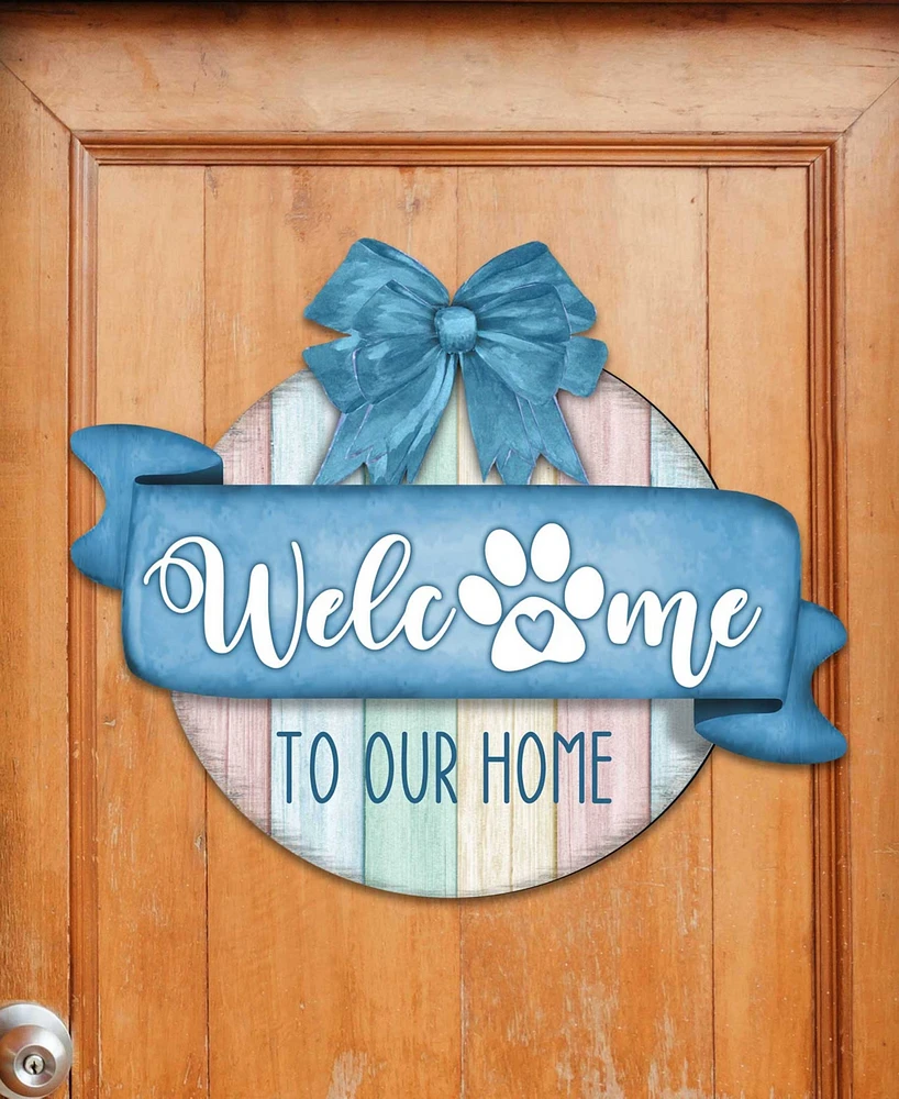 Designocracy Holiday Wooden Door Decor Welcome Sign Dog Lover Porch Wreath G. DeBrekht